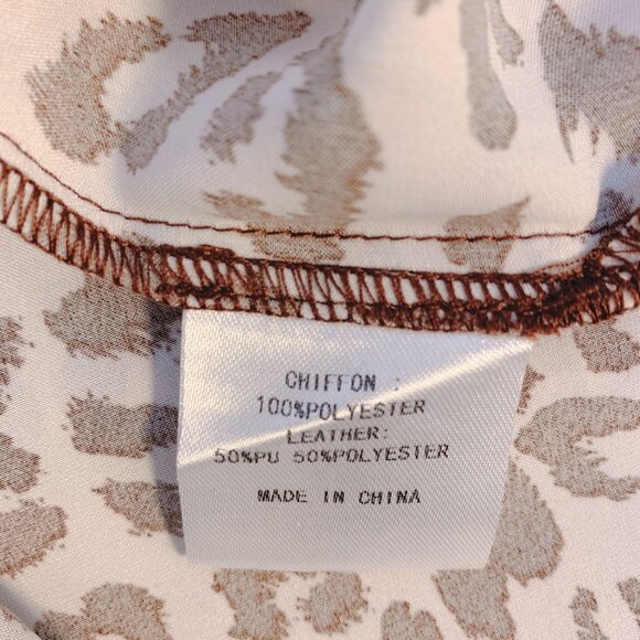 NWT A.Z.I Animal Print Button-up Blouse Faux Leather Shoulder Details Size L - Picture 7 of 8